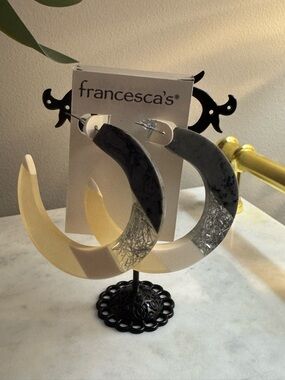 Francesca's Collections Black, Gray and Silver Crescent Hoop Earrings